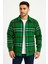 Erkek Ekose Desenli Düğmeli Polar Yakalı Uzun Kollu Gömlek Oversize Rahat Kalıp - Yeşil 1