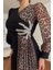 Kadın Leoparlı Yırtmaç Detaylı Taşlı Abiye Elbise DPNC2509 2