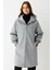 Fermuar Kapamalı Kapişonlu Kaban Gri 1