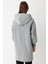Fermuar Kapamalı Kapişonlu Kaban Gri 6