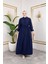 Lara Kumaş Yarım Düğmeli Kadın Elbise - Lacivert / E0121 6