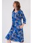 Kadın Büyük Beden Kapri Kollu V Yaka Fermuarlı Mavi Ev Elbisesi C2T4N1904 1