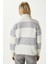 Kadın High Yumuşak Doku Polo Yaka Fermuarlı Taş Gri Çizgili Triko Kazak 4