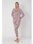 Kadın Pembe Leopar Desenli Kışlık Pijama Takımı – Dty Kumaş, Uzun Kollu, Cepli, Manşetli 2
