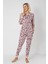 Kadın Pembe Leopar Desenli Kışlık Pijama Takımı – Dty Kumaş, Uzun Kollu, Cepli, Manşetli 3