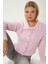 Kadın Date Yumuşak Sakallı Kalp Düğmeli Polo Yaka Pembe Triko Hırka 1