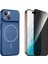 Iphone 13 Kılıf M-Safe Şarj Özellikli Kamera Camlı Formen Kapak-Mavi + Tam Kaplayan Hayalet Ekran Koruyucu 1