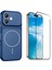 Iphone 17 Kılıf M-Safe Şarj Özellikli Kamera Camlı Formen Kapak-Mavi + Tam Kaplayan Antistatik Esd Ekran Koruyucu 1
