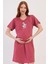 Kadın Kısa Kollu Emzirme Kolaylıklı Bordo Renk Lohusa Tunik C2T3N1014 1