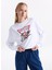 Yuvarlak Yaka Baskılı Beyaz Kadın Sweatshırt Studded Kadın Sweatshirt 1
