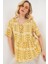 Kadın Bdart Desenli Bisiklet Yaka Bağlama Detaylı Bluz Kehribar Sarısı 1