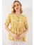Kadın Bdart Desenli Bisiklet Yaka Bağlama Detaylı Bluz Kehribar Sarısı 3
