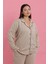 Kadın Büyük Beden Bej Düğmeli Pijama Takımı 1