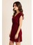 Kadın Bordo Yanları Yırtmaçlı Tokalı V Yaka Mini Plaj Elbisesi 2