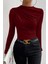 Kadın Bordo Belden ve Boyundan Büzgü Detaylı Uzun Kollu Bluz 3