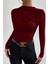 Kadın Bordo Belden ve Boyundan Büzgü Detaylı Uzun Kollu Bluz 4