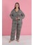 Kadın Büyük Beden Leopar Desenli Düğmeli Pijama Takımı 4