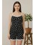 Kadın Siyah Kalp Desenli Askılı Şortlu Dantelli Pijama Takımı 2