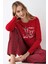 Kırmızı Ekose Desenli Bisiklet Yaka Uzun Kol Kadın Pijama Takım 1