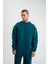 Uzun Kol Bisiklet Yaka Basic Sweatshirt - Koyu Deniz Yeşili 5