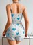 Kadınbeyaz Mavi Kalp Desenli Askılı Şortlu Pijama Takım 5043 3