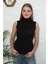 Bayan Sıfır Kol Yarım Balıkçı Yaka Body Siyah 1