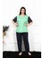 Kadın 5xl-6xl-7xl-8xl Büyük Beden Kısa Kol Pijama Takım Yeşil 3