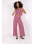 Crop Yelek & Düğmeli Bol Paça Pantolon Takım-Rose 1