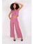 Crop Yelek & Düğmeli Bol Paça Pantolon Takım-Rose 2
