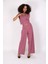 Crop Yelek & Düğmeli Bol Paça Pantolon Takım-Rose 8