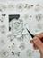 Florescence Altın Yaldızlı Siyah-Beyaz Özel Tasarım Gül Çiçeği Sticker Seti/20 Adet/etiket/çıkartma 4