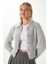 Kadın Date Yumuşak Sakallı Kalp Düğmeli Polo Yaka Gri Triko Hırka 1