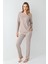 Kadın %100 Pamuklu Açık Yaka Çizgili Uzun Kollu Rahat Pijama Takım 2