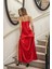 Dantelli Uzun Yırbrfaçlı Saten Gecelik Elbise String Takım Kırmızı (BRF31512) 4