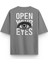 Open Your Eyes Sırt Baskılı Yarı Oversize Gri Tshirt 1394 1