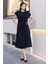 Toka ve Drape Detaylı Soft Saten Midi Elbise 6042-SIYAH 2