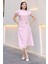 Toka ve Drape Detaylı Soft Saten Midi Elbise 6042-PEMBE 2
