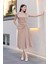 Toka ve Drape Detaylı Soft Saten Midi Elbise 6042-BEJ 3