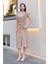 Toka ve Drape Detaylı Soft Saten Midi Elbise 6042-BEJ 4