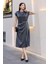 Toka ve Drape Detaylı Soft Saten Midi Elbise 6042-ANTRASIT 2
