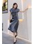 Toka ve Drape Detaylı Soft Saten Midi Elbise 6042-ANTRASIT 3