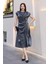 Toka ve Drape Detaylı Soft Saten Midi Elbise 6042-ANTRASIT 1