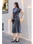 Toka ve Drape Detaylı Soft Saten Midi Elbise 6042-ANTRASIT 4