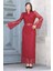 Hakim Yaka Kemerli Dantel Maxi Abiye Elbise 6032-BORDO 1