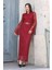 Hakim Yaka Kemerli Dantel Maxi Abiye Elbise 6032-BORDO 3
