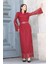Hakim Yaka Kemerli Dantel Maxi Abiye Elbise 6032-BORDO 4