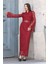 Hakim Yaka Kemerli Dantel Maxi Abiye Elbise 6032-BORDO 5