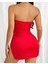 Kırmızı Metalli Straplez Mini Elbise 3