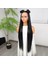 Ekstra Uzun Siyah Fiber Sentetik Düz Tül Peruk 4