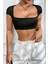 Kadın Siyah Sırt Dekolteli ve Boyundan Bağlamalı Yarım Kol Crop Top Bluz 4